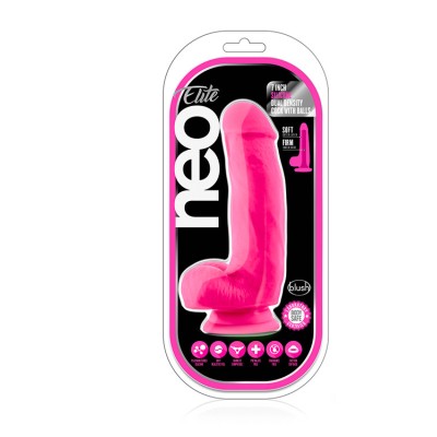 NEO ELITE 7INCH COCK W. BALLS NEON PINK