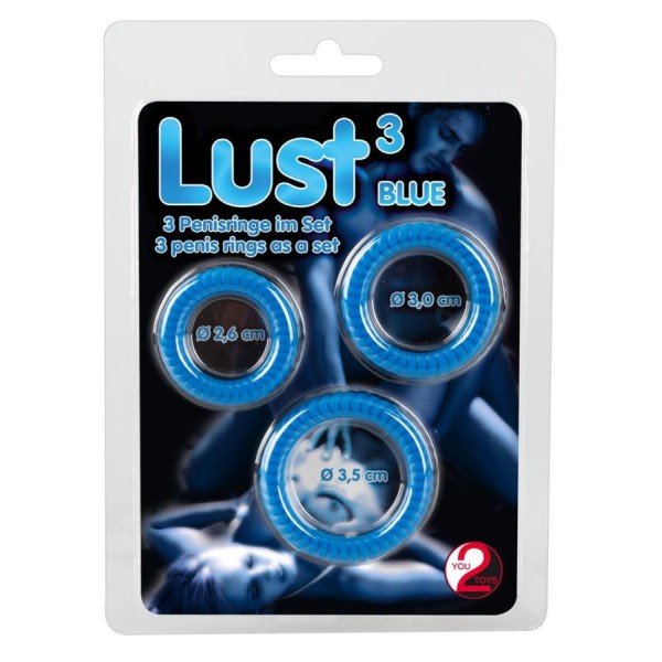 Lust 3 Cock Rings blue