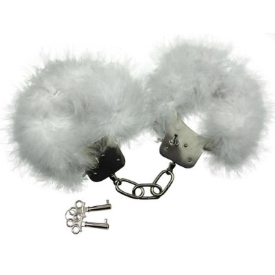 METALLIC HANDCUFFS FEATHER WHITE