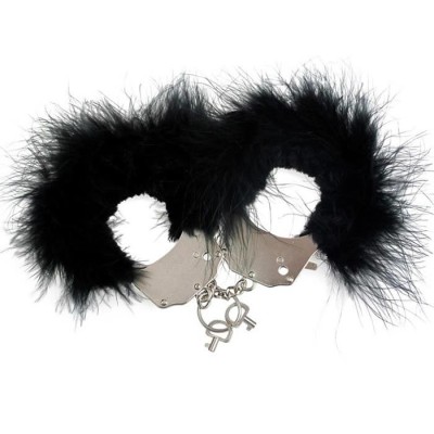 METALLIC HANDCUFFS FEATHER BLACK