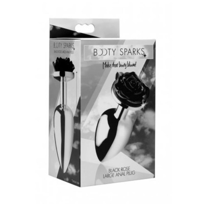 Black Rose Butt Plug - Large - Black