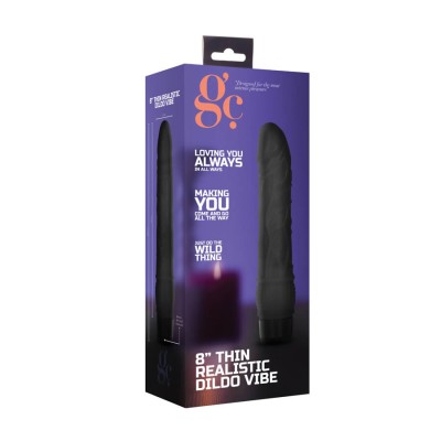 8 Inch Thin Realistic Dildo Vibe- Black