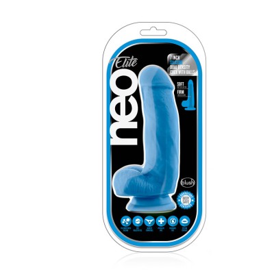 NEO ELITE 7INCH COCK W. BALLS NEON BLUE