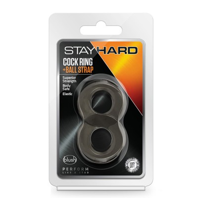 STAY HARD COCK RING AND BALL STRAP BLACK