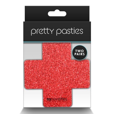 PRETTY PASTIES GLITTER CROSS RED SILVER