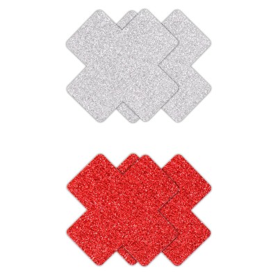 PRETTY PASTIES GLITTER CROSS RED SILVER