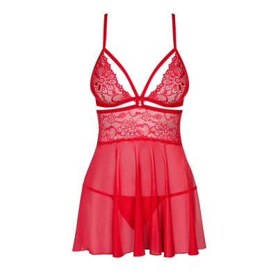 838-BAB-3 babydoll & thong  red