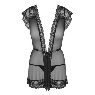 854-PEI-1 peignoir & thong  black