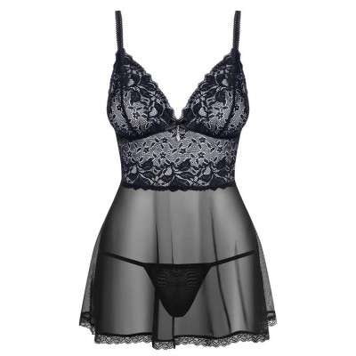 866-BAB-1 babydoll & thong  black