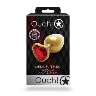 Heart Gem Butt Plug - Medium - Gold/Ruby