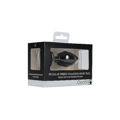 Regular Ribbed Diamond Heart Plug -Black Regular Ribbed Diamond Heart Plug -Black