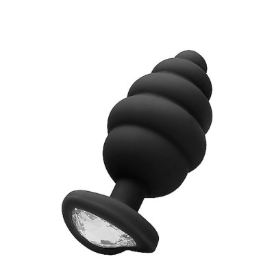 Large Ribbed Diamond Heart Plug - Black Large Ribbed Diamond Heart Plug - Black