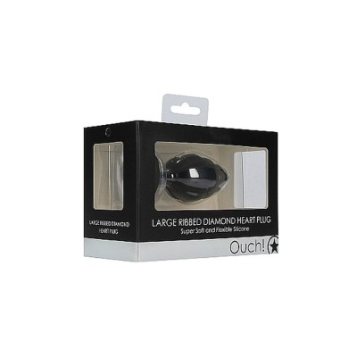 Large Ribbed Diamond Heart Plug - Black Large Ribbed Diamond Heart Plug - Black