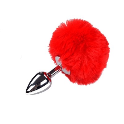 Metal Anal Fluffly Plug S - Red Metal Anal Fluffly Plug S - Red