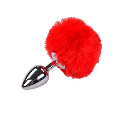 Metal Anal Fluffly Plug M - Red Metal Anal Fluffly Plug M - Red