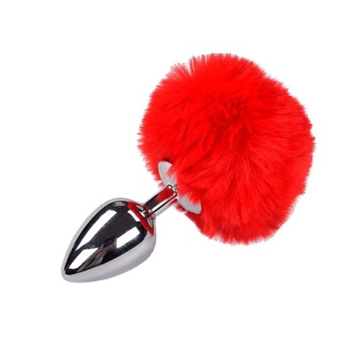 Metal Anal Fluffly Plug L - Red Metal Anal Fluffly Plug L - Red