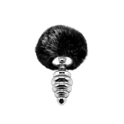Metal Anal Fluffly Twist Plug M - Black Metal Anal Fluffly Twist Plug M - Black