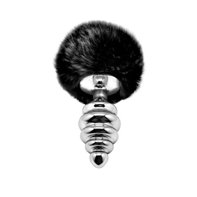 Metal Anal Fluffly Twist Plug L - Black Metal Anal Fluffly Twist Plug L - Black