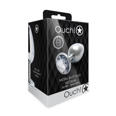 Round Gem Butt Plug - Medium - Silver/Di Round Gem Butt Plug - Medium - Silver/Di