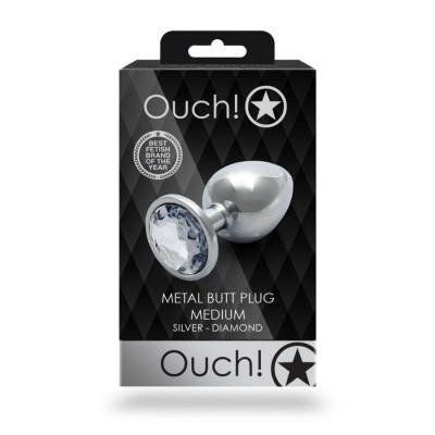Round Gem Butt Plug - Medium - Silver/Di Round Gem Butt Plug - Medium - Silver/Di