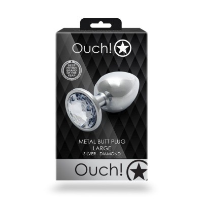 Round Gem Butt Plug - Large - Silver/Dia Round Gem Butt Plug - Large - Silver/Dia