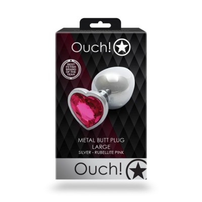 Heart Gem Butt Plug - Large - Silver/Rub Heart Gem Butt Plug - Large - Silver/Rub